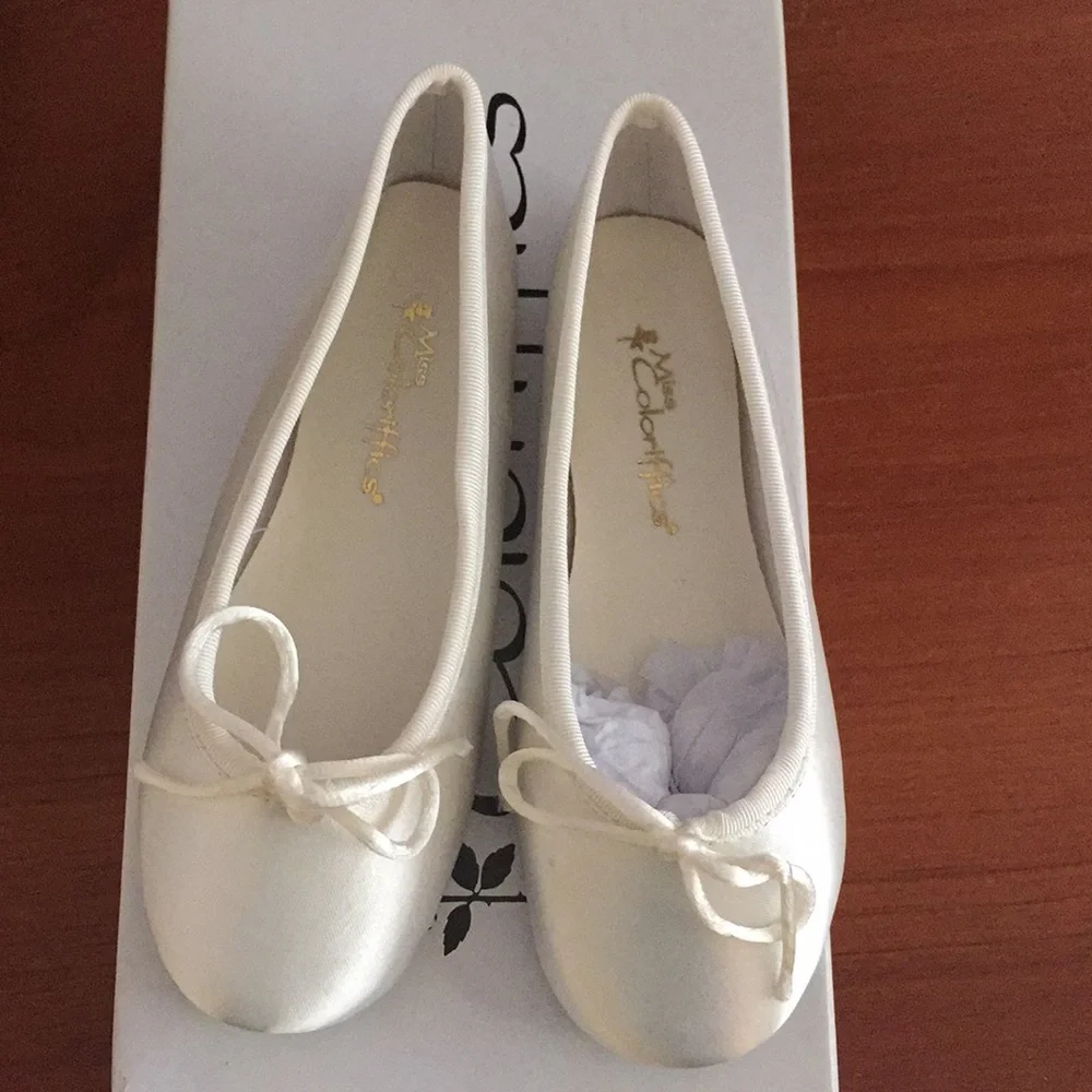 Girls White Dress Ballet Flats with Bow - Child